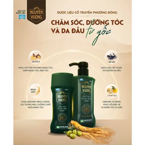 Dầu gội Dược liệu Nguyên Vương (Chai 180ml) giúp nuôi dưỡng tóc và da đầu từ gốc, làm sạch tóc và da đầu, sạch gàu.