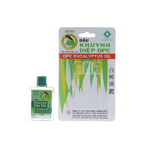 Dầu Khuynh Diệp OPC (Chai 25ml) Phòng cảm cúm, sổ mũi, nghẹt mũi, đau bụng, chóng mặt, côn trùng đốt, trặc gân, sưng.