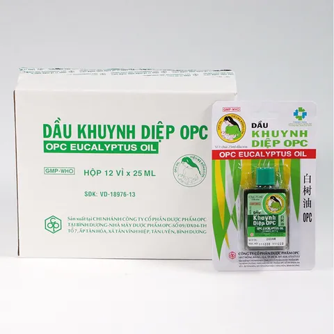 Dầu Khuynh Diệp OPC (Chai 25ml) Phòng cảm cúm, sổ mũi, nghẹt mũi, đau bụng, chóng mặt, côn trùng đốt, trặc gân, sưng.