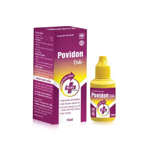 Dung dịch sát khuẩn POVIDON 10% BIDO (Chai 15ml) Dùng để sát trùng vết thương, vết bỏng, vết trầy xước.