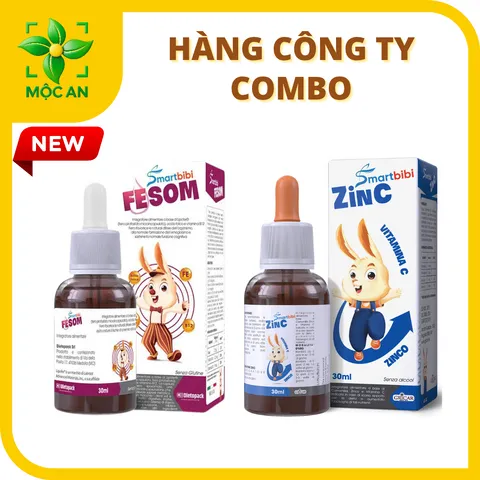 Combo siro bổ sung kẽm và khoáng chất cho bé Smartbibi Zin C + Smartbibi Fesom hỗ trợ bé bổ sung kẽm,tăng cường đề kháng
