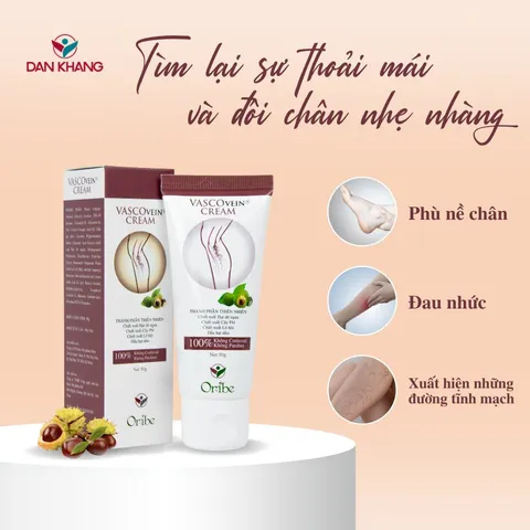 Kem Thoa Giảm Sưng Đau, Tê Phù, Chuột Rút Do Suy Giãn Tĩnh Mạch Vascovein Dân Khang - Tuýp 50g