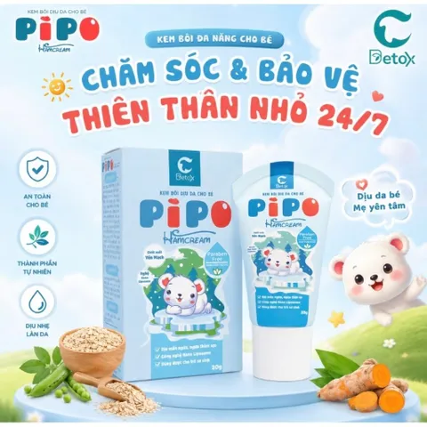 Kem Bôi Da PipoHamCream Detox C Cho Bé Dịu Mẩn Ngứa, Bảo Vệ và Phục Hồi Da Bé Yêu