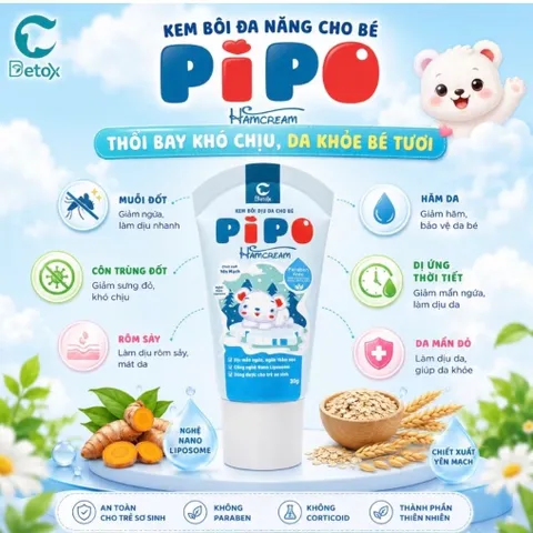 Kem Bôi Da PipoHamCream Detox C Cho Bé Dịu Mẩn Ngứa, Bảo Vệ và Phục Hồi Da Bé Yêu