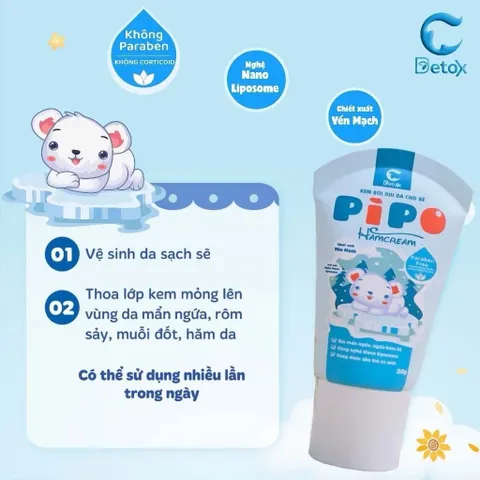 Kem Bôi Da PipoHamCream Detox C Cho Bé Dịu Mẩn Ngứa, Bảo Vệ và Phục Hồi Da Bé Yêu
