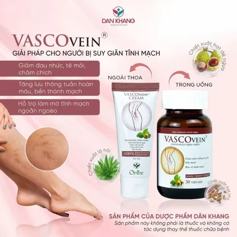 Kem Thoa Giảm Sưng Đau, Tê Phù, Chuột Rút Do Suy Giãn Tĩnh Mạch Vascovein Dân Khang - Tuýp 50g