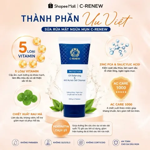 Sữa Rửa Mặt Ngừa Mụn Chuyên Biệt Cho Da Dầu C-Renew Oil Balancing Chính Hãng dạng Gel