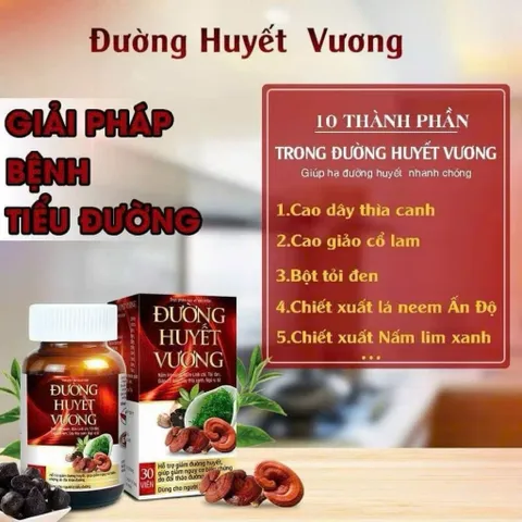 Viên Uống Đường Huyết Vương Giúp Hạ Đường Huyết Hỗ Trợ Ngăn Biến Chứng Tiểu Đường Hộp 30 viên