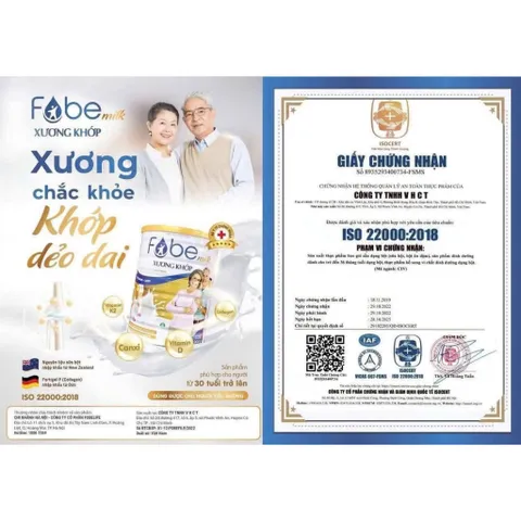 SỮA BỘT FOBE MILK DINH DƯỠNG XƯƠNG KHỚP 400 gr, 900 gr