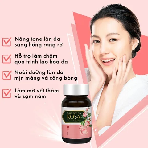 Viên Uống Sáng Da Rosa Chiết Xuất Nhau Thai Cừu Úc Bổ Sung Collagen Giúp Da Mịn Màng Hộp 30 viên