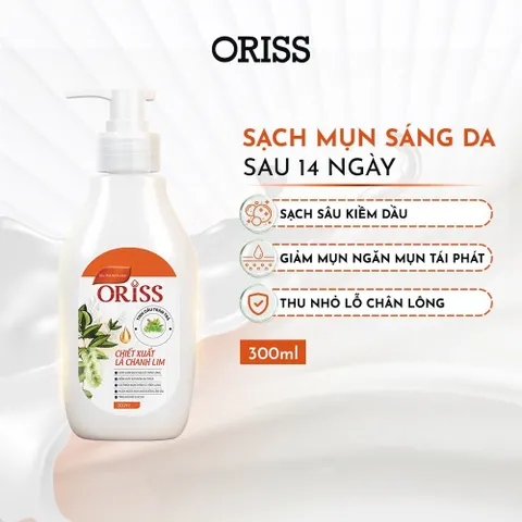 Sữa Tắm Hỗ Trợ Làm Loại Bỏ Mụn Cơ Thể Oriss Chiết Xuất Tràm Trà Lá Chanh Lim Sạch Sâu Và Làm Sáng Da Chai 300ml