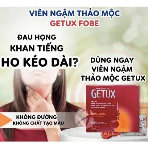 Kẹo Ngậm Thảo Mộc Getux FOBE Hỗ Trợ Giảm Ho, Đau Rát Họng (Không Đường) - Hộp 20 viên
