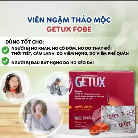 Kẹo Ngậm Thảo Mộc Getux FOBE Hỗ Trợ Giảm Ho, Đau Rát Họng (Không Đường) - Hộp 20 viên
