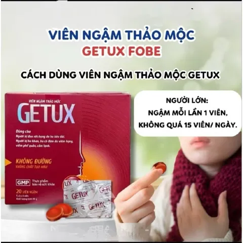 Kẹo Ngậm Thảo Mộc Getux FOBE Hỗ Trợ Giảm Ho, Đau Rát Họng (Không Đường) - Hộp 20 viên