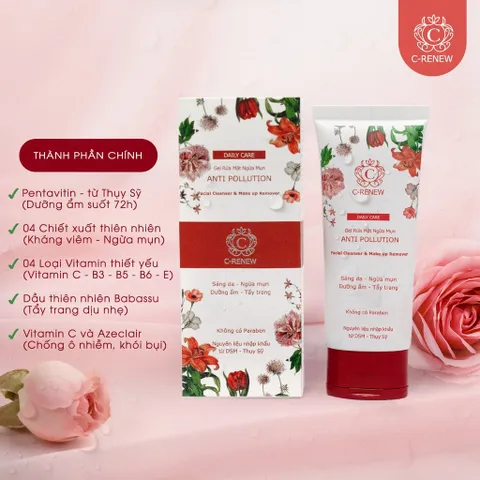 Sữa rửa mặt dưỡng trắng ngừa mụn chống ô nhiễm môi trường C-RENEW dành cho da thường và da khô