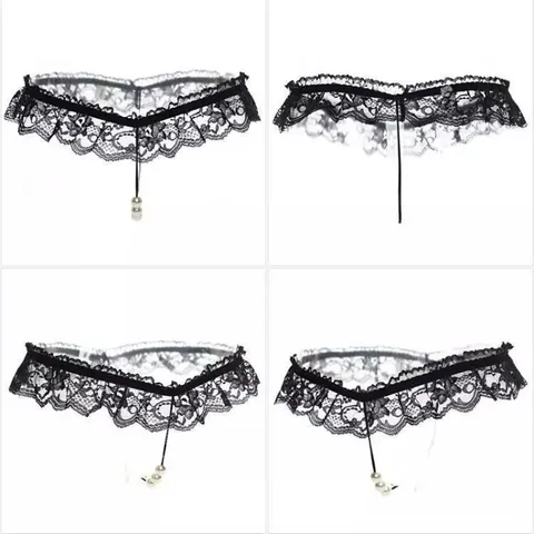 Quần Lót Lọt Khe Dây Đính Hạt Đen Đỏ Trắng Hồng Sexy Gợi Cảm Quần Chip Nữ Ren Xuyên Thấu Đáng Yêu - T301 Đen