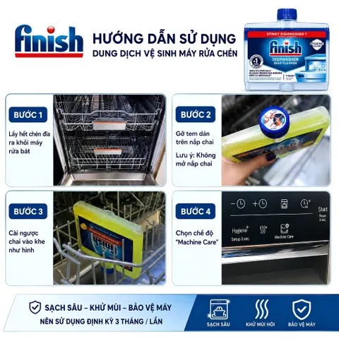 Dung Dịch Vệ Sinh Máy Rửa Chén Bát Finish 250ml - Làm Sạch Sâu, Bảo Vệ Hiệu Quả, Nhập Khẩu Châu Âu