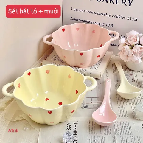 set bát tô kèm muôi múc canh hình trái tim – siêu xinh, siêu tiện dụng