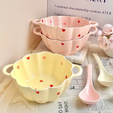 set bát tô kèm muôi múc canh hình trái tim – siêu xinh, siêu tiện dụng