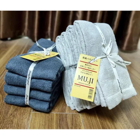 set 4 khăn mặt muji 35*85cm mềm mại thấm hút tốt giao màu ngẫu nhiên