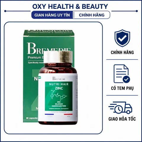 [CHÍNH NGẠCH] NUTRI HAIR ZINC BREMEDIE PHÁP – VIÊN UỐNG KẼM BIOTIN SELEN HỖ TRỢ GIẢM RỤNG, HỖ TRỢ MỌC TÓC – HỘP 60 VIÊN