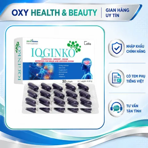 IQGINKO BULGARIA HỘP 30 VIÊN – VIÊN UỐNG HỖ TRỢ TUẦN HOÀN MÁU NÃO, CẢI THIỆN TRÍ NHỚ, TĂNG TẬP TRUNG