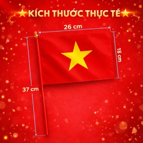 Cờ vẫy cầm tay cờ đỏ sao vàng vải cao cấp - in rõ 2 mặt sắc nét