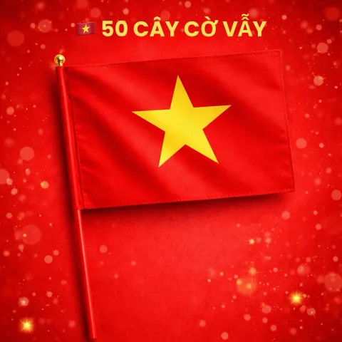 Cờ vẫy cầm tay cờ đỏ sao vàng vải cao cấp - in rõ 2 mặt sắc nét