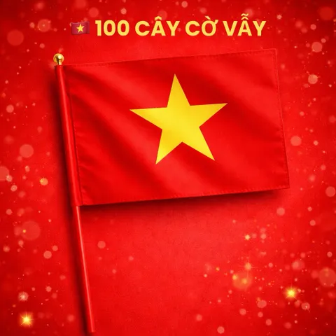 Cờ vẫy cầm tay cờ đỏ sao vàng vải cao cấp - in rõ 2 mặt sắc nét