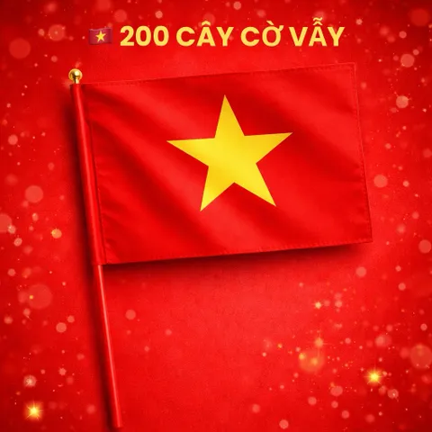 Cờ vẫy cầm tay cờ đỏ sao vàng vải cao cấp - in rõ 2 mặt sắc nét