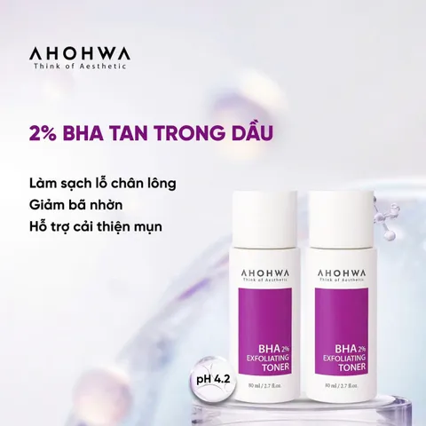 Toner AHOHWA BHA 2% Exfoliating hỗ trợ giảm mụn, làm sạch bã nhờn 80ml [hàng nhập khẩu]