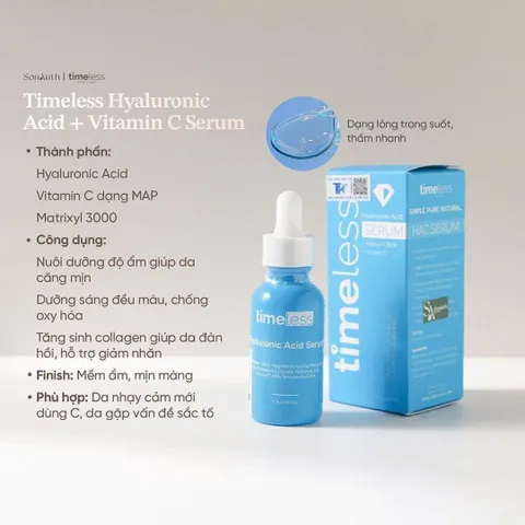Tinh Chất Cấp Ẩm Dưỡng Trắng Da Timeless Hyaluronic Acid + Vitamin C Serum 30ml [hàng nhập khẩu]