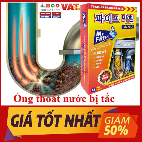 Hộp 2 gói bột thông tắc đường ống,cống thoát nước  MR.FRESH Siêu mạnh 200g