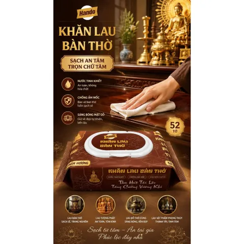 🪷 Khăn Lau Bàn Thờ Hando 52 Tờ– Khăn Lau Tràm Hương Chuyên Dụng, Sạch Bụi Bẩn, Tiện Lợi Khi Bao Sái Bàn Thờ