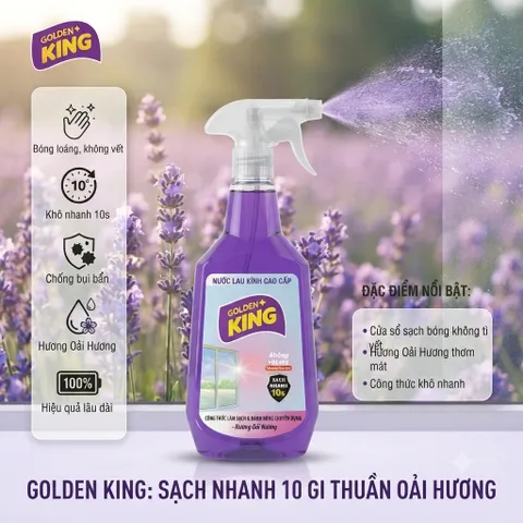 🪟 NƯỚC LAU KÍNH GOLDEN KING HƯƠNG TOKYO LAVENDER – KÍNH SÁNG BÓNG, KHÔNG VẾT SỌC ✨