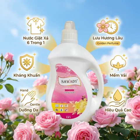 🧺 NƯỚC GIẶT SAWADY 3.8L – SẠCH THƠM HOÀN HẢO, NÂNG NIU TỪNG SỢI VẢI