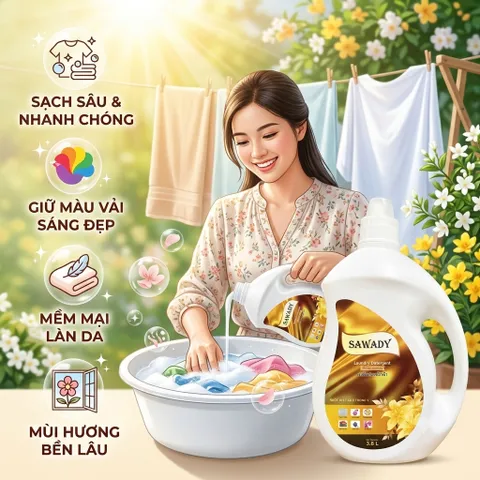🧺 NƯỚC GIẶT SAWADY 3.8L – SẠCH THƠM HOÀN HẢO, NÂNG NIU TỪNG SỢI VẢI
