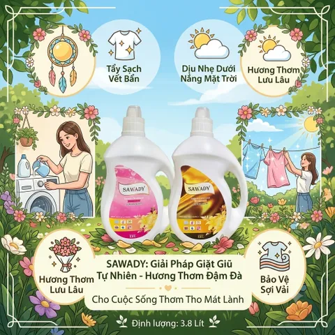 🧺 NƯỚC GIẶT SAWADY 3.8L – SẠCH THƠM HOÀN HẢO, NÂNG NIU TỪNG SỢI VẢI