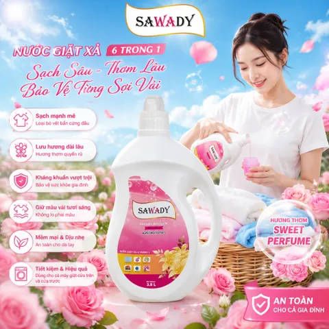 🧺 NƯỚC GIẶT SAWADY 3.8L – SẠCH THƠM HOÀN HẢO, NÂNG NIU TỪNG SỢI VẢI