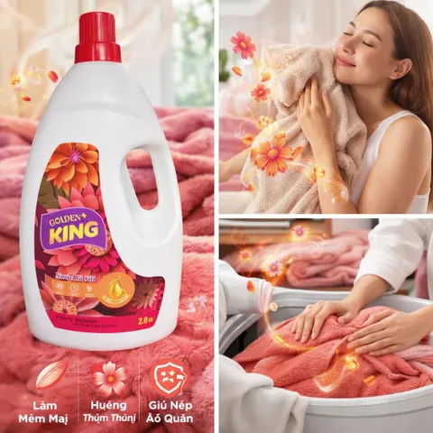 ✨ NƯỚC XẢ VẢI GOLDEN KING 2L SẢNG KHOÁI THƠM MÁT – MỀM MẠI, THƠM LÂU, CHUẨN CHẤT LƯỢNG ✨