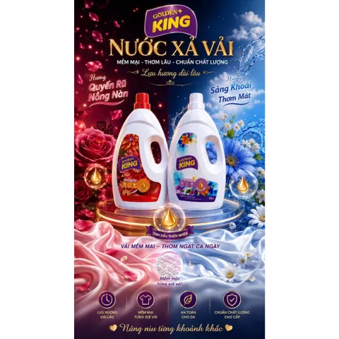 ✨ NƯỚC XẢ VẢI GOLDEN KING 2L SẢNG KHOÁI THƠM MÁT – MỀM MẠI, THƠM LÂU, CHUẨN CHẤT LƯỢNG ✨