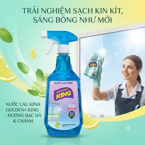🪟 NƯỚC LAU KÍNH GOLDEN KING HƯƠNG BẠC HÀ CHANH – KÍNH SÁNG BÓNG, KHÔNG VẾT SỌC ✨