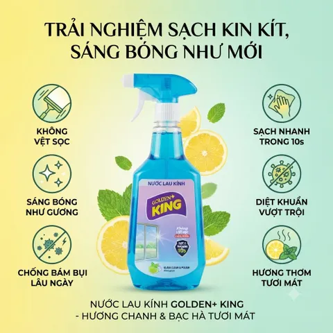 🪟 NƯỚC LAU KÍNH GOLDEN KING HƯƠNG BẠC HÀ CHANH – KÍNH SÁNG BÓNG, KHÔNG VẾT SỌC ✨