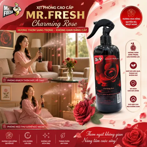 [HƯƠNG HOA THIÊN NHIÊN] Nước hoa xịt phòng KHỬ MÙI Mr.fresh 500ml Hương Hồng