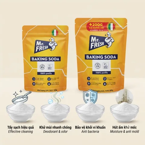 Bột Baking Soda Đa Năng Mr. Fresh 680g + 200g FREE - Bột đa năng Tẩy rửa, Khử mùi, Chống ẩm mốc, Vệ sinh gia đình