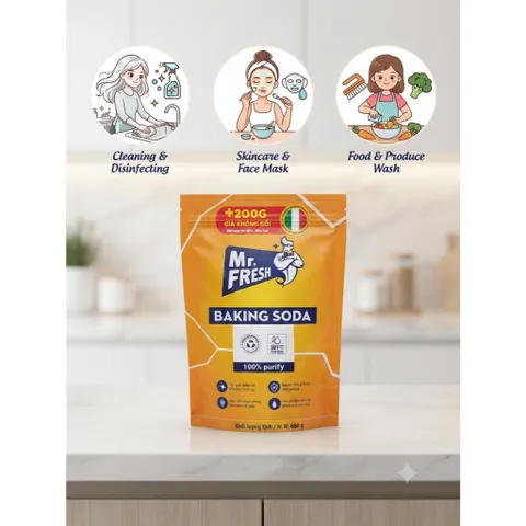 Bột Baking Soda Đa Năng Mr. Fresh 680g + 200g FREE - Bột đa năng Tẩy rửa, Khử mùi, Chống ẩm mốc, Vệ sinh gia đình