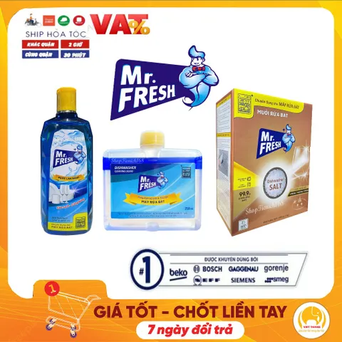 Bộ Sản Phẩm Dùng Cho Máy Rửa Bát  Muối 1000g+Nước làm bóng 500ml+Nước vệ sinh 250ml Mr.fresh 810953