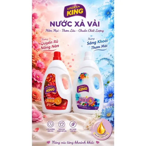 ✨ NƯỚC XẢ VẢI GOLDEN KING 2L HƯƠNG QUYẾN RŨ NỒNG NÀN– MỀM MẠI, THƠM LÂU, CHUẨN CHẤT LƯỢNG ✨
