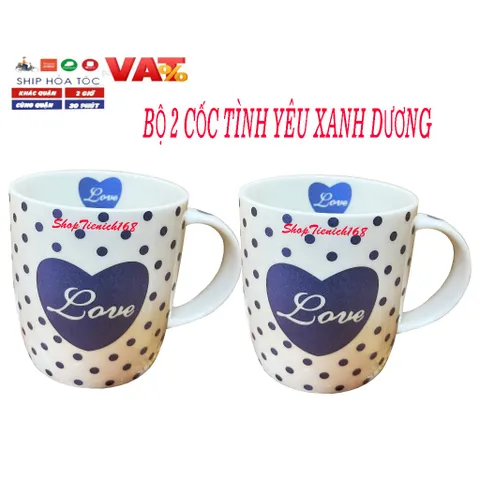 Ly sứ uống nước ,caffe,trà Love dễ thương 300ml Xanh Dương 811045