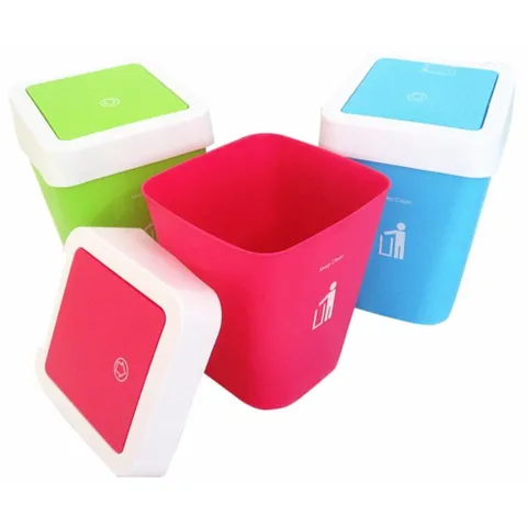 [HOT] Thùng rác nhựa gia đình cao cấp nắp bập bênh cao xanh lá TI675